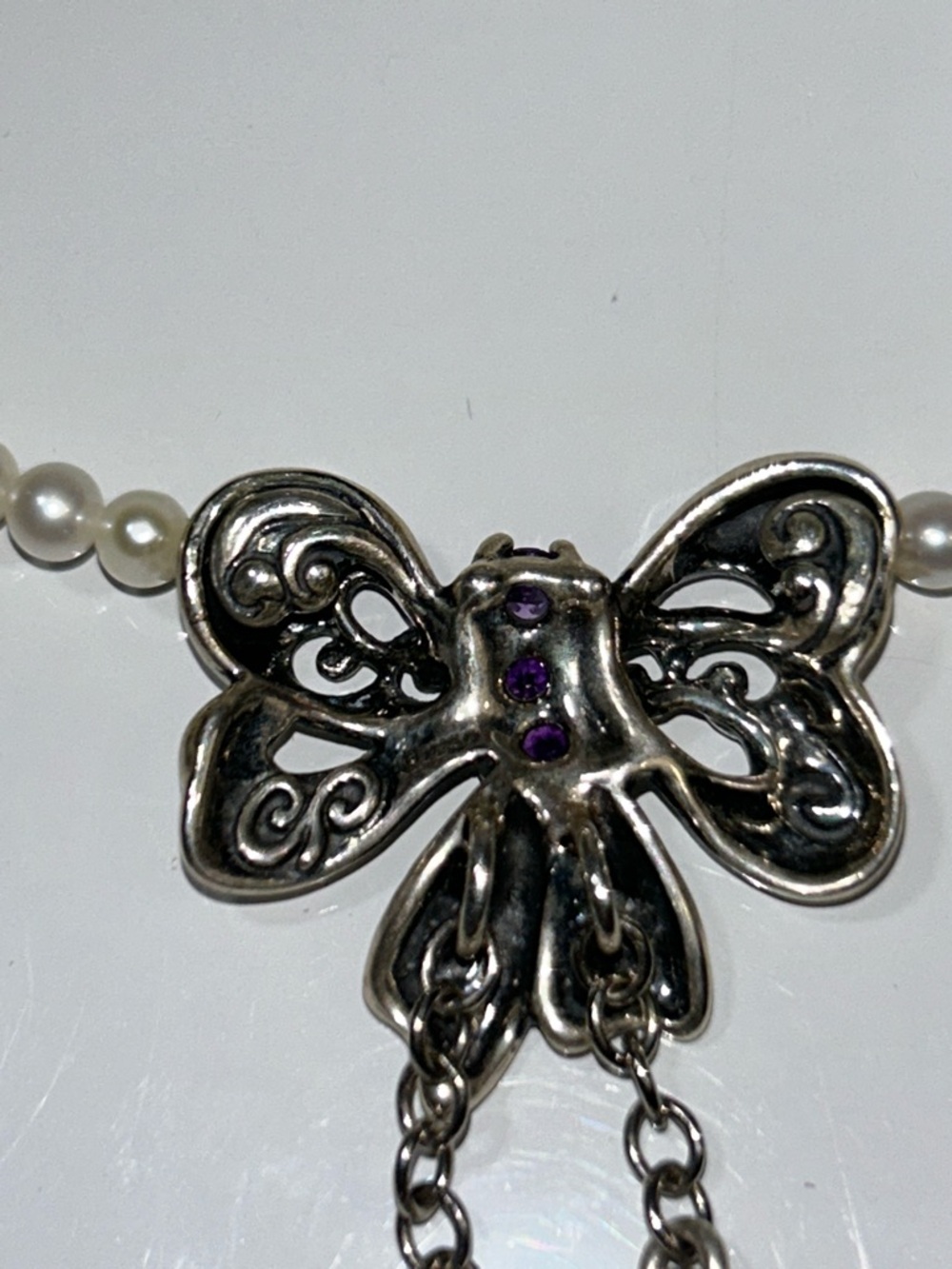 NWOT Carolyn Pollack Sterling Silver Genuine Amethyst & Pearl Designer Necklace - Picture 6 of 9